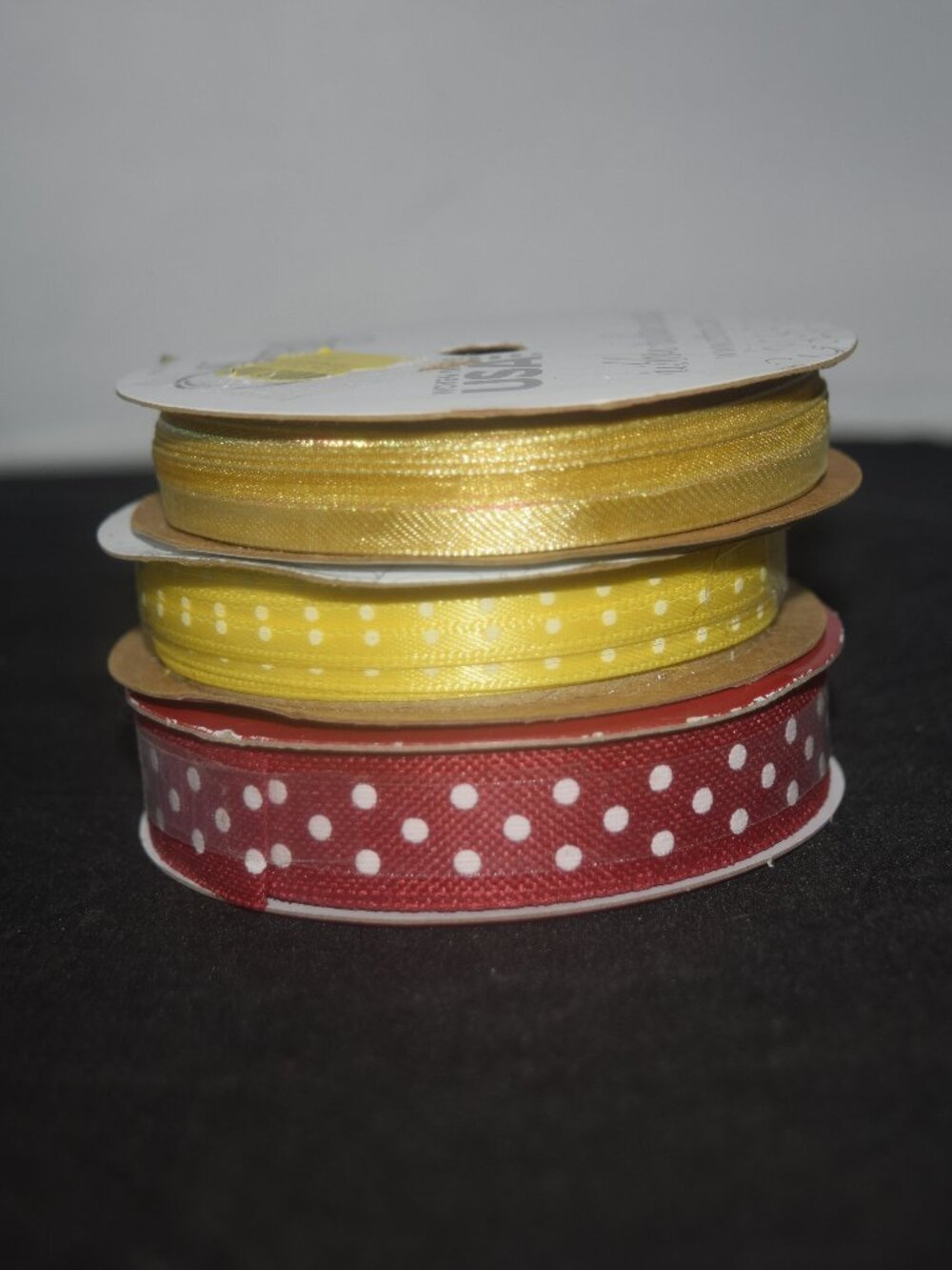 3-Spool Polka Dot & Satin Ribbon Lot - Yellow & Red Primary Colors